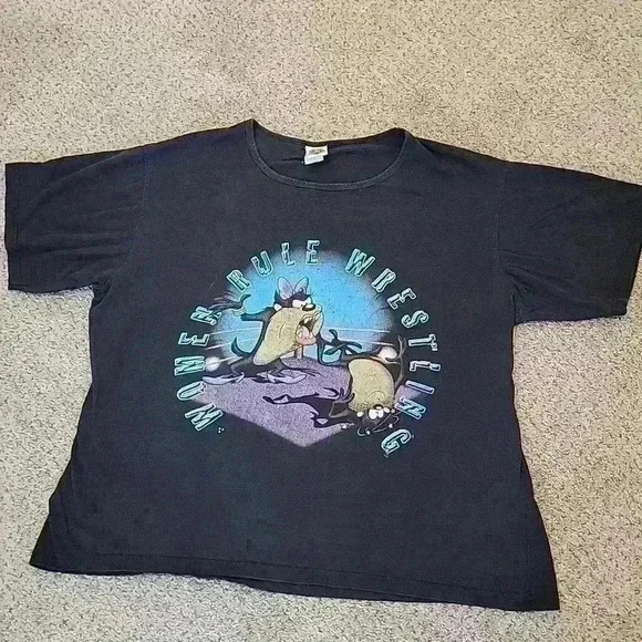 Vintage Looney Tunes Taz Women Rule Wrestling Tshirt Size 22/24W - Picture 4 of 5